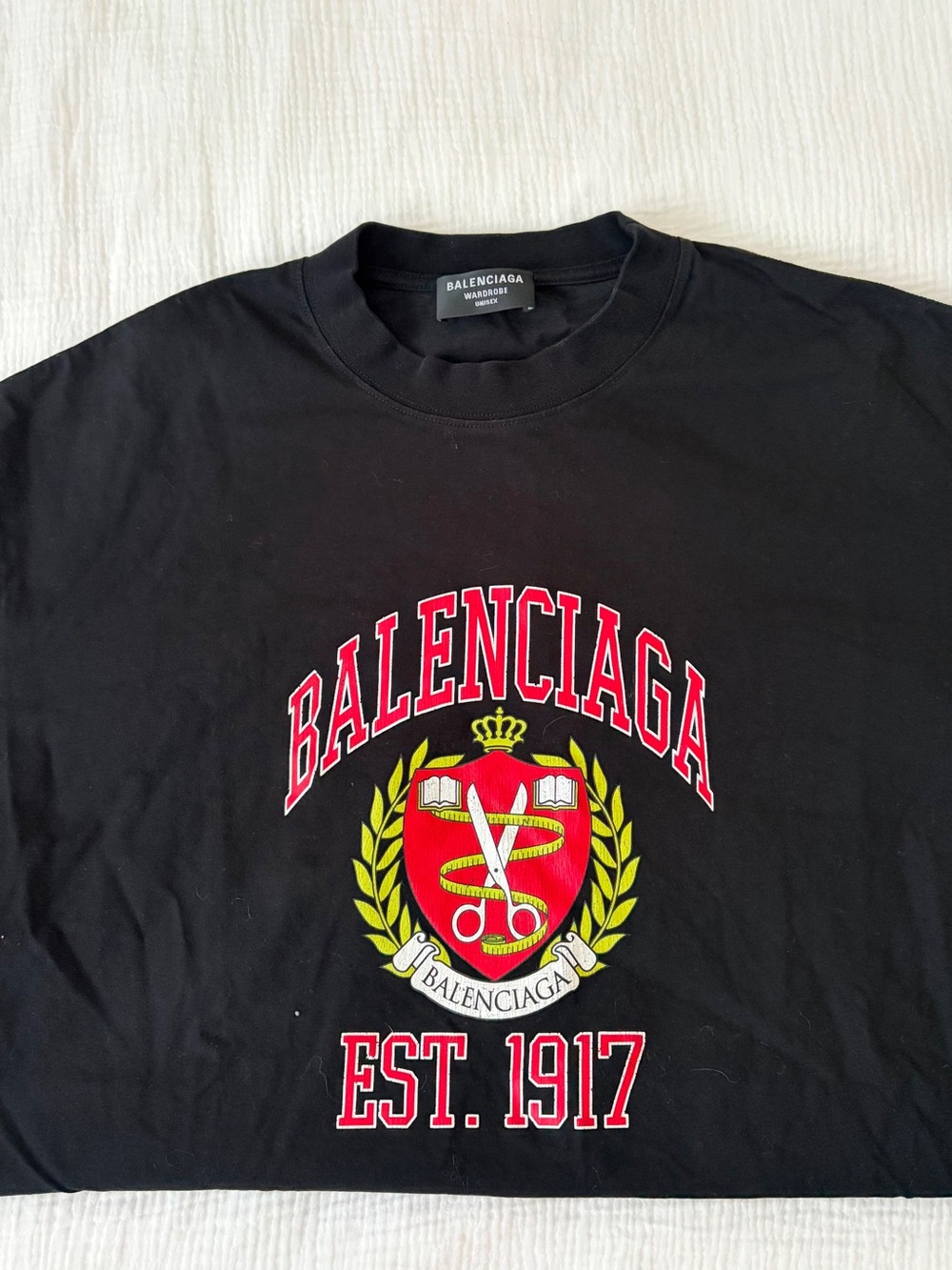 Balenciaga Black Crewneck T-Shirt with Red & Yellow Crest